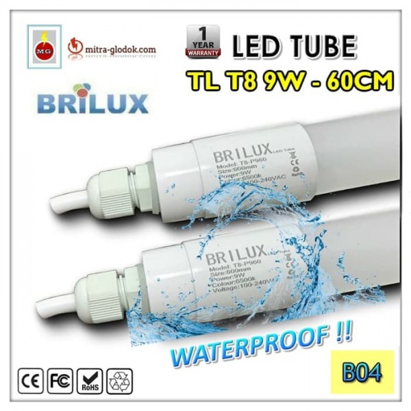 LED Neon Pendek TL T8 Tube 9W 60 cm | Brilux - Single E (Waterproof)